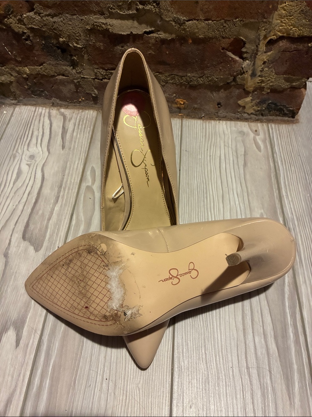 Jessica Simpson Nude Patent Pointed Toe Pumps - Picture 5 of 8